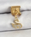 Shoecide 316l Çelik Sallantılı Zirkon Taşlı Kuğumodel Gold Renk Nomination Charm