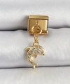 Shoecide 316l Çelik Sallantılı Zirkon Taşlı Yunus Balığı Model Gold Renk Nomination Charm