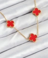 Shoecide 316l Çelik Zincir Gold Kırmızı Renk Yonca Kadın Kolye