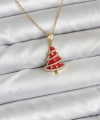 Shoecide 316l Çelik Zincir Gold Renk Kırmızı Çam Ağacı Model Yılbaşı Temalı Kadın Kolye