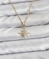 Shoecide 316l Çelik Zincir Gold Renk Kutup Yıldızı Model Zirkon Taşlı Kadın Kolye