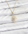 Shoecide 316l Çelik Zincir Gold Renk Kutup Yıldızı Model Zirkon Taşlı Kadın Kolye