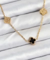Shoecide 316l Çelik Zincir Gold Renk Siyah Ve Zirkon Taşlı Baby Boy Yonca Kadın Kolye
