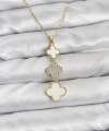 Shoecide 316l Çelik Zincir Gold Renk Yonca Detaylı Zirkon Taşlı Kadın Kolye