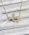 Shoecide 316l Çelik Zincir Gold Renk Zirkon Taşlı Kelebek Model Kadın Kolye