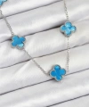 Shoecide 316l Çelik Zincir Gümüş Buz Mavisi Renk Yonca Kadın Kolye
