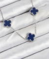 Shoecide 316l Çelik Zincir Gümüş Lacivert Renk Yonca Kadın Kolye