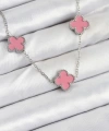 Shoecide 316l Çelik Zincir Gümüş Pembe Renk Yonca Kadın Kolye
