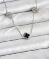 Shoecide 316l Çelik Zincir Gümüş Renk Siyah Ve Zirkon Taşlı Baby Boy Yonca Kadın Kolye