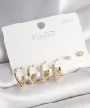 Shoecide 925 Ayar Gümüş Çivi Pirinç Gold Renk Tiffany Halka Model Kadın Küpe Seti