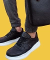 Shoecide Bağcıklı Delikli Desen Rahat Yüksek Taban Siyah Erkek Günlük Ayakkabı 707