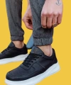 Shoecide Bağcıklı Delikli Desen Rahat Yüksek Taban Siyah Erkek Günlük Ayakkabı 707