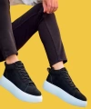 Shoecide Bağcıklı Erkek Yüksek Taban İthal Süet Siyah Spor Bot