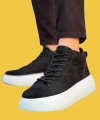 Shoecide Bağcıklı Erkek Yüksek Taban İthal Süet Siyah Spor Bot