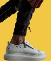Shoecide Bağcıklı Fermuarlı Yüksek Taban Beyaz Erkek Günlük Ayakkabı 555