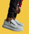 Shoecide Bağcıklı Fermuarlı Yüksek Taban Beyaz Erkek Günlük Ayakkabı 555