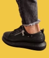Shoecide Bağcıklı Fermuarlı Yüksek Taban Siyah Erkek Günlük Ayakkabı 555 (siyah Taban)