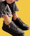 Shoecide Bağcıklı Fermuarlı Yüksek Taban Siyah Erkek Günlük Ayakkabı 555 (siyah Taban)