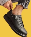 Shoecide Bağcıklı Fermuarlı Yüksek Taban Siyah Erkek Günlük Ayakkabı 555 (siyah Taban)