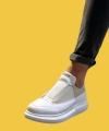 Shoecide Bağcıklı Rahat Yüksek Taban Beyaz Erkek Sneakers Ayakkabı 911
