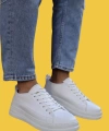 Shoecide Bağcıklı Rahat Yüksek Taban Erkek Beyaz Sneakers Ayakkabı 010