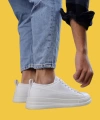 Shoecide Bağcıklı Rahat Yüksek Taban Erkek Beyaz Sneakers Ayakkabı 010