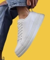 Shoecide Bağcıklı Rahat Yüksek Taban Erkek Beyaz Sneakers Ayakkabı 010