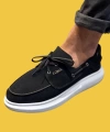 Shoecide Bağcıklı Rahat Yüksek Taban Mevsimlik Siyah Erkek Süet Ayakkabı 009 (beyaz Taban)