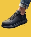 Shoecide Bağcıklı Rahat Yüksek Taban Siyah Erkek Günlük Ayakkabı 814 (siyah Taban)