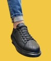 Shoecide Bağcıklı Rahat Yüksek Taban Siyah Kapitone Desen Erkek Günlük Ayakkabı 044 (siyah Taban)