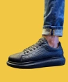 Shoecide Bağcıklı Rahat Yüksek Taban Siyah Kapitone Desen Erkek Günlük Ayakkabı 044 (siyah Taban)