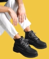 Shoecide Bağcıklı Yüksek Taban Saraç Dikişli Siyah Erkek Loafer Bot B-020 (siyah Taban)