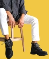 Shoecide Bağcıklı Yüksek Taban Saraç Dikişli Siyah Erkek Loafer Bot B-020 (siyah Taban)