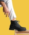 Shoecide Bağcıklı Yüksek Taban Saraç Dikişli Siyah Erkek Loafer Bot B-020 (siyah Taban)