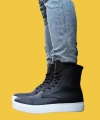 Shoecide Bağcıklı Yüksek Taban Siyah Erkek Spor Bot 022 (beyaz Taban)