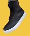 Shoecide Bağcıklı Yüksek Taban Siyah Erkek Spor Bot 022 (beyaz Taban)