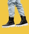 Shoecide Bağcıklı Yüksek Taban Siyah Erkek Spor Bot B14 (beyaz Taban)
