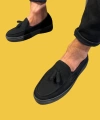 Shoecide Bağcıksız Püsküllü Rahat Yüksek Taban Siyah Süet Günlük Spor Klasik Ayakkabı 717