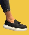 Shoecide Bağcıksız Püsküllü Siyah Süet Erkek Günlük Spor Klasik Ayakkabı 818 (beyaz Taban)