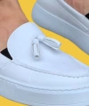 Shoecide Bağcıksız Rahat Taban Püsküllü Beyaz Erkek Günlük Spor Klasik Ayakkabı 717
