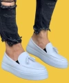 Shoecide Bağcıksız Rahat Taban Püsküllü Beyaz Erkek Günlük Spor Klasik Ayakkabı 717