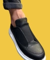 Shoecide Bağcıksız Rahat Yüksek Taban Siyah Erkek Sneakers Ayakkabı 911 (beyaz Taban)