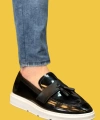 Shoecide Bağcıksız Yüksek Beyaz Taban Klasik Rugan Püsküllü Corcik Erkek Ayakkabı