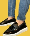 Shoecide Bağcıksız Yüksek Beyaz Taban Klasik Rugan Püsküllü Corcik Erkek Ayakkabı