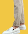 Shoecide Bağcıksız Yüksek Taban Klasik Beyaz Püsküllü Erkek Ayakkabı