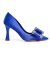 Shoecide Basskan Kadın Mavi Fasm Saten Boyalı Ökçe(topuklu)fiyonk Detaylı Abiye Ayakkabı