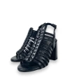 Shoecide Basskan Kadın Pert Siyah Kalın Yüksek Topuk Ayakkabı Sandalet 9 Cm 102