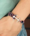 Shoecide Bordo Lacivert Renk Desenli Metal Çapalı Erkek Bileklik