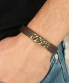 Shoecide Eskitme Metal Şık Aksesuarlı Kahverengi Deri Erkek Bileklik
