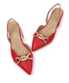 Shoecide Kadın Bere Kırmızı Tokalı Sivri Burun Sandalet Terlik Alçak Topuk